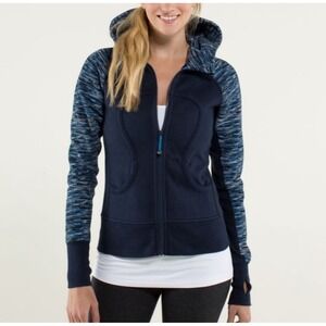Lululemon Athletica Scuba Hoodie Womens Size 4 Full Zip Up Jacket Blue Stretch